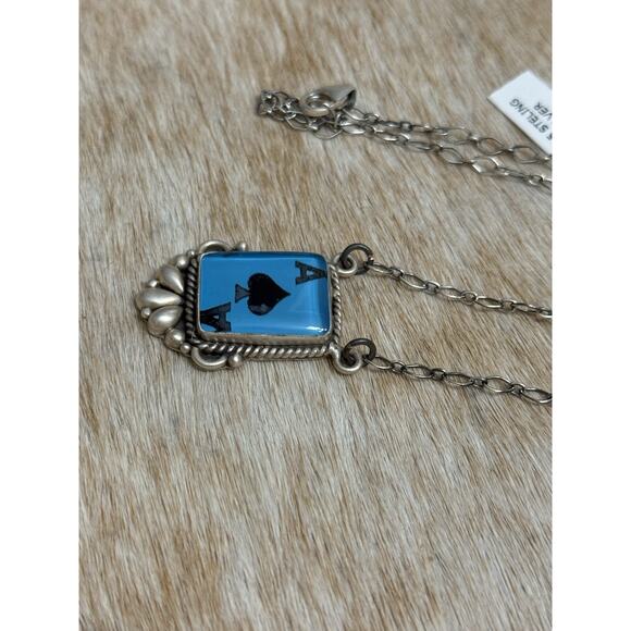 Native American SW Sterling Silver Ace Spades Card Necklace Gamble Texas Holdem - Picture 6 of 11